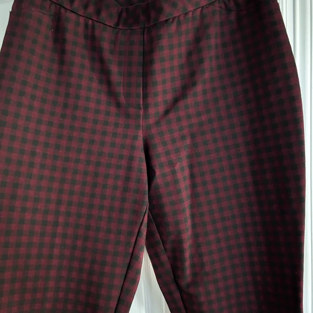 J. Jill Burgundy and Black Checkered Pants